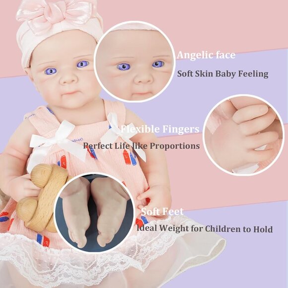20 Inch Full Silicone Reborn Baby Dolls Non Vinyl  Ivory Realistic Dolls Girl - Picture 3 of 8